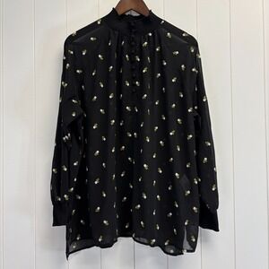 Cabi Embroidered Sheer‎ Blouse Women Large Black Fairy Grunge Whimsigoth #5338